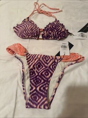 Vix Purple & Coral Ikat Triangle Bikini Set